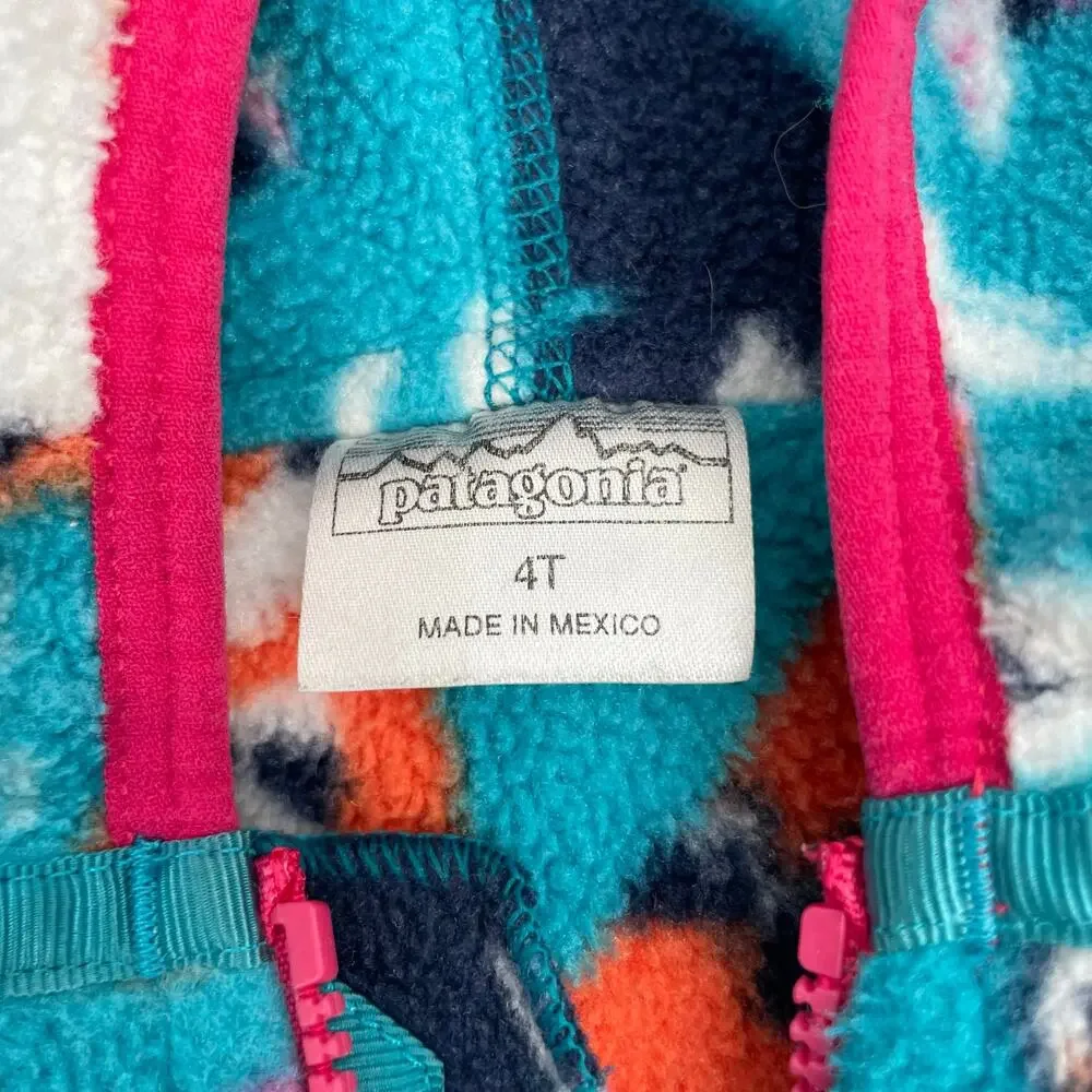 Patagonia Synchilla Fleece Hoodie Jacket Foxes Blue Pink Animal Print Size 4T